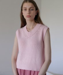 V-Neck Cotton Vest (Soft Pink)