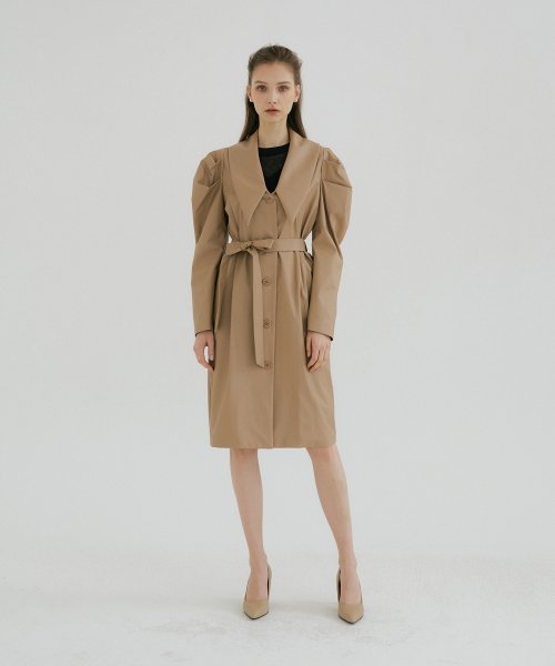 LEATHER BIG COLLAR PUFF JACKET - sand beige