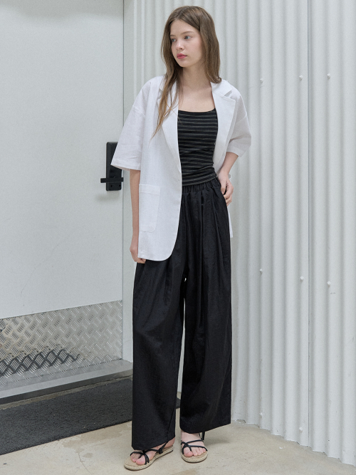 Linen Overfit Basic Tailored Jacket - White