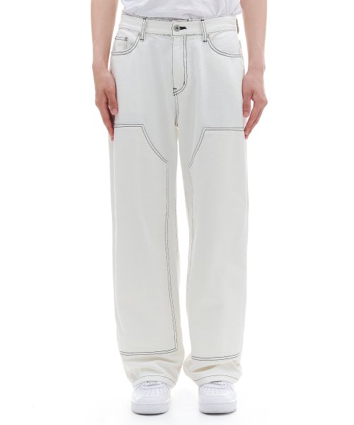 MUSINSA | ARCHIVE BOLD DOUBLE KNEE DENIM PANTS (IVORY)