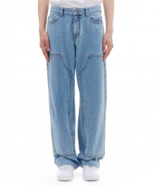 DOUBLE KNEE DENIM PANTS (LIGHT BLUE)