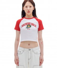 FLOWER RAGLAN CROP TOP (RED)