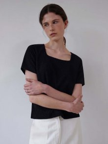 Square plissé top (black)