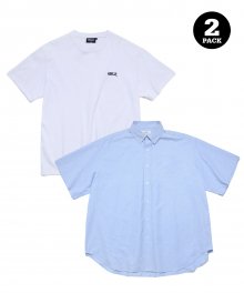 [ONEMILE WEAR] 2PACK OVERSIZED SS SHIRT BLUE + TEE WHITE