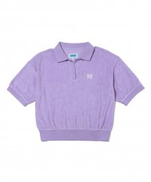 (W) FRENCH TERRY CROP POLO SHIRT LIGHT PURPLE