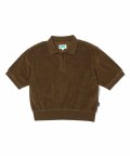 (W) FRENCH TERRY CROP POLO SHIRT BROWN