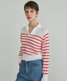 NICOLE OPEN NECK COLLAR KNIT_RED