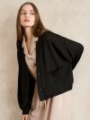 Linen Overfit Basic Knit Cardigan -Black