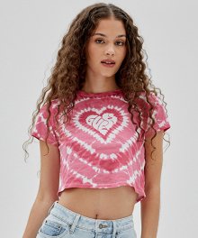 [GO x J BALVIN] 여성 하트 타이다이 크롭 반팔 티셔츠