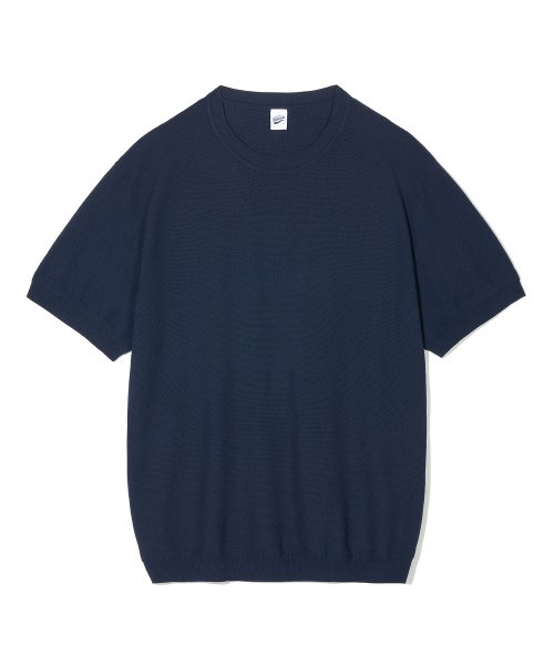 CREWNECK HALF KNIT TOP NAVY - MUSINSA