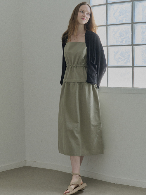 AVANT-G - Cotton Washing Sleeveless Dress - Khaki