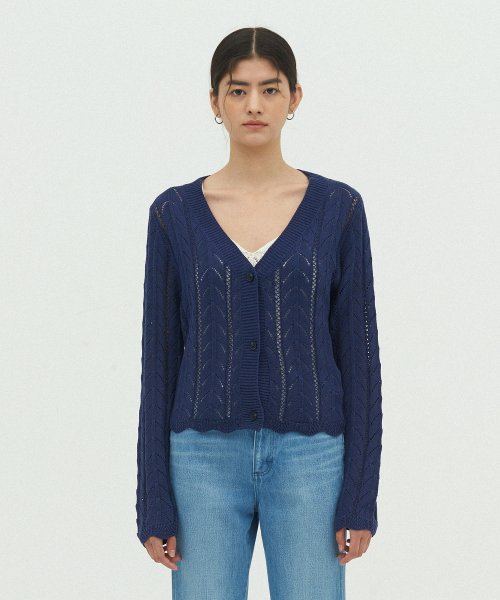 랭글러(wrangler) 크로쉐 니트 가디건 네이비