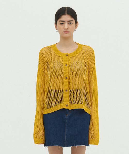 랭글러(wrangler) 메쉬 니트 가디건 머스타드