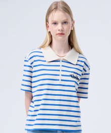 Stripe Zip-Up T-shirt_royal blue