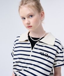 Stripe Zip-Up T-shirt_navy