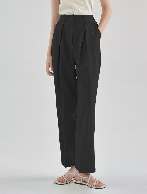 Широкие слаксы Chloe Pin-Tuck с задней резинкой — Black