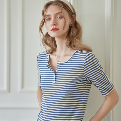 Claire Striped Blue Two-Piece Knitted T-Shirt