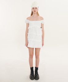 Off-shoulder frill one-piece_White