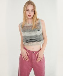 Color stripe knit vest_Gray