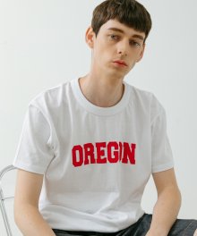 릴렉스핏 더블라운드넥 OREGON 반팔티셔츠 화이트