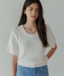 scoop neck boucle knit top-ivory