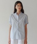 cotton roll-up blouse-sky blue