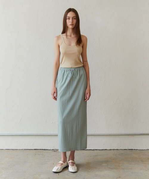 DRAWSTRING MIDI LONG SKIRT_MINT