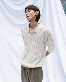 MESHED HALF SLEEVE KNIT PIQUE IVORY