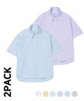 [링클리스] (2-PACK) 6컬러  오버핏 옥스포드 솔리드 박스 하프셔츠