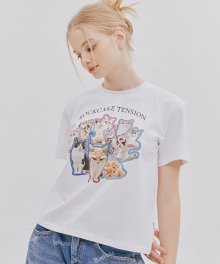 캣 텐션 레귤러 티셔츠 - 화이트