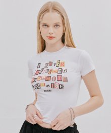 콜라주 슬림핏 반팔 티셔츠 - 화이트