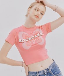 버터플라이 크롭 티셔츠 - 핑크