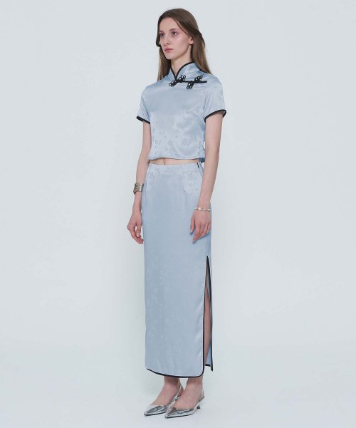 MUSINSA | SCULPTOR Satin Folksy Maxi Skirt Blue