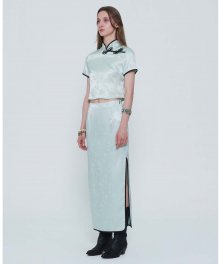 Satin Folksy Maxi Skirt Pale Mint