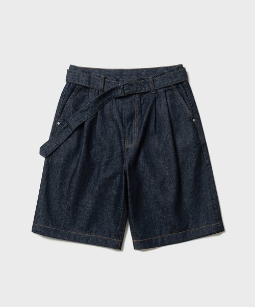 MUSINSA | SHIRTER BELTED TWO TUCK DENIM SHORTS (INDIGO)