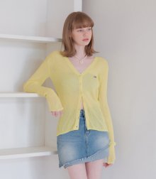 see-through V-neck knit cardigan YELLOW