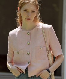 No-collar linen jacket_Pink