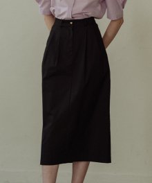 Gold button cotton long belt skirt_Black