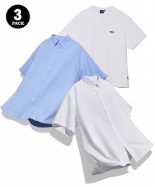 (23SS) [ONEMILE WEAR] 3PACK BIG OXFORD SMALL ARCH SS SHIRT WHITE / BLUE + TEE