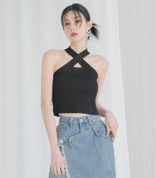 Cross knit sleeveless BLACK