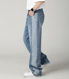 two-tone wide pants BLUE