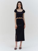 카인더베이비(KINDABABY) Black Satin Slit Long Skirt