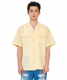 OPEN COLLAR CLOVER LACE SHIRTS_[YELLOW]