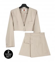 [SET] jane daddy cropped jacket + skirt BEIGE