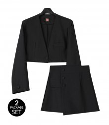 [SET] jane daddy cropped jacket + skirt BLACK