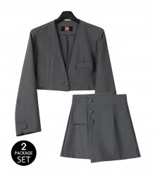 [SET] jane daddy cropped jacket + skirt GREY