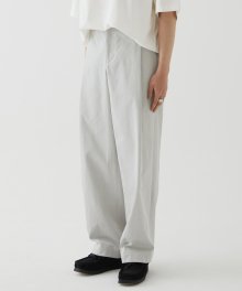 PLEATED WIDE COTTON PANTS (LIGHT GREY)