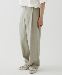 PLEATED WIDE COTTON PANTS (SAGE)