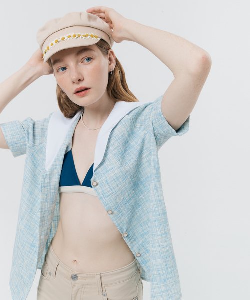 실른(SILN) Tweed sailor blouse (BLUE) - 30,900 | 무신사 스토어