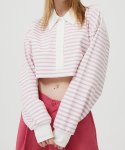 이에스씨 스튜디오(ESC STUDIO) stripe crop polor shirt (pink)